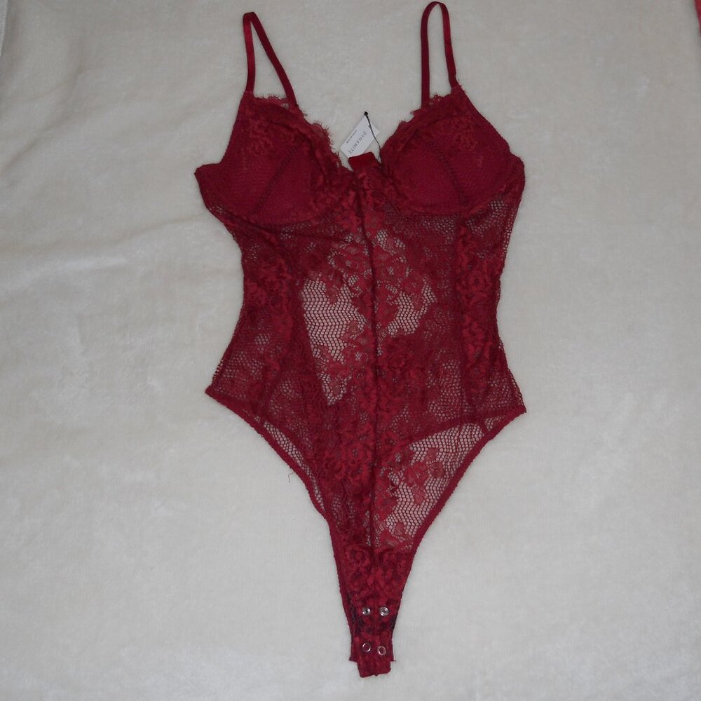 NWT Dynamite XS Deep Red Fishnet Bodysuit Thong